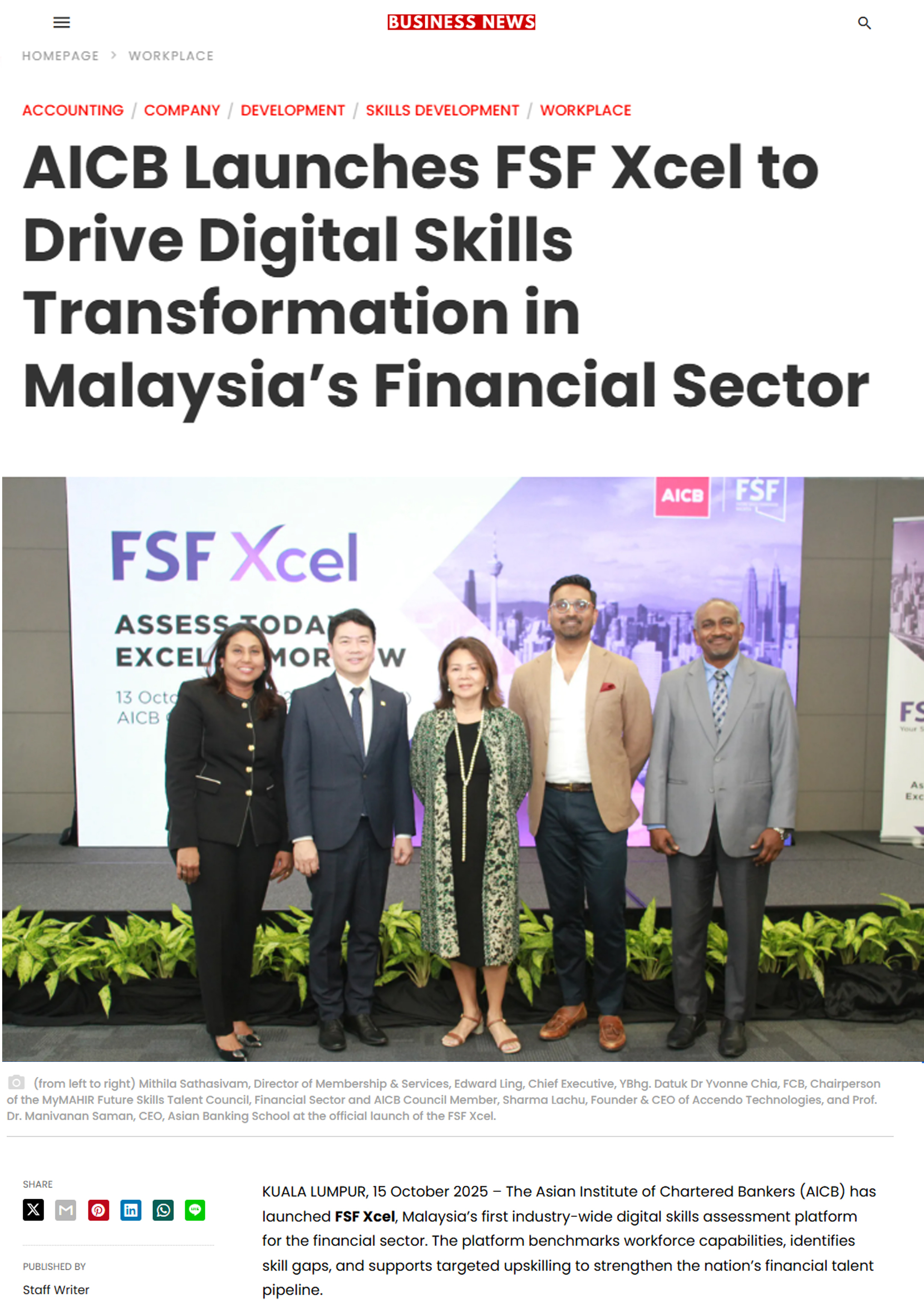 AICB Launches FSF Xcel to Drive Digital Skills Transformation in Malaysia’s Financial Sector