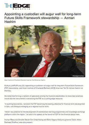 Appointing a custodian will augur well for long-term Future Skills Framework stewardship — Azman Hashim